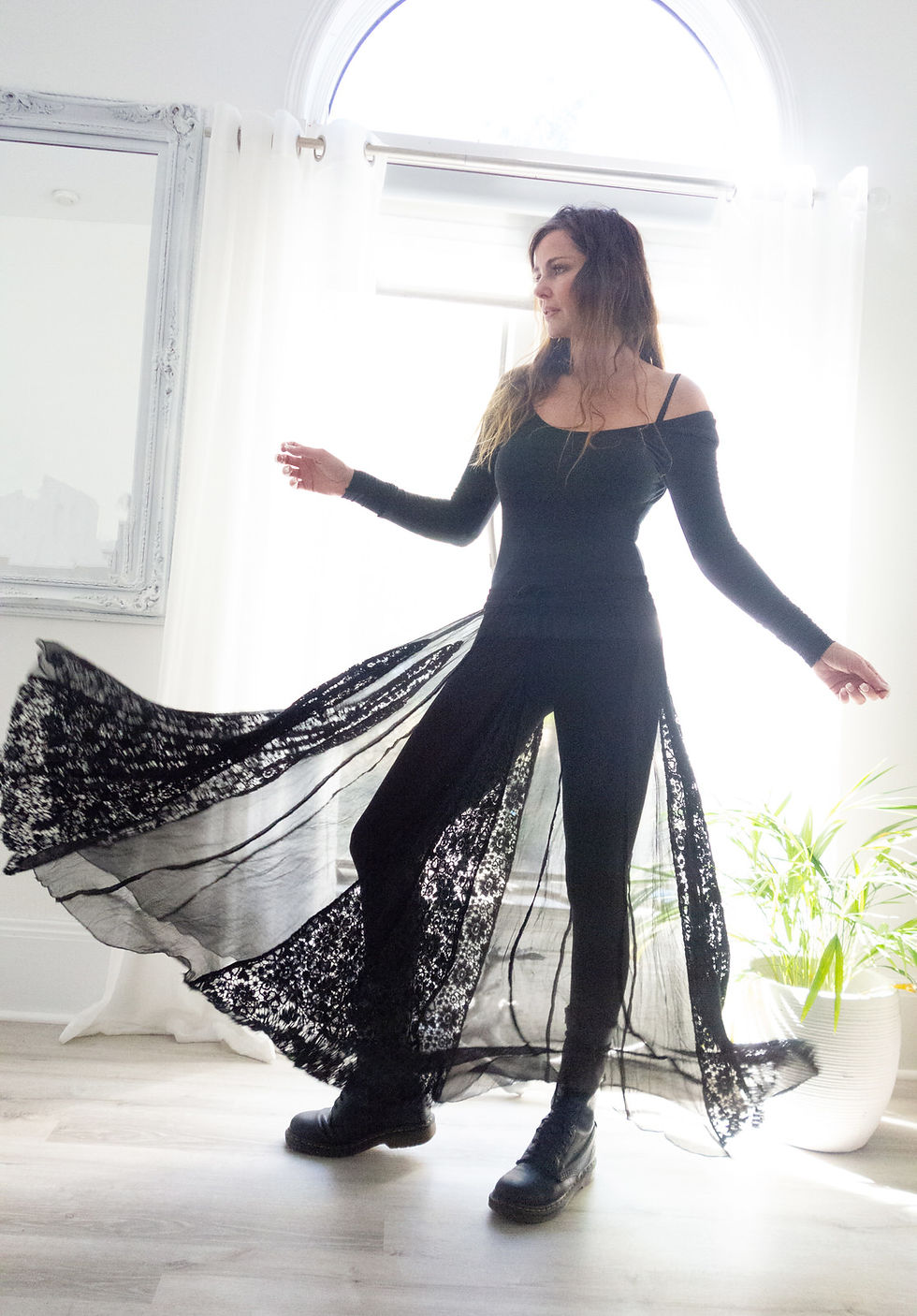 Thumbnail: LACE INSERT skirt-Black