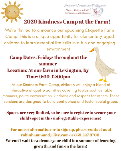🌟 Join Our Fun and Educational Etiquette Farm Camp! 🌟 We’re thrilled to announce our upc