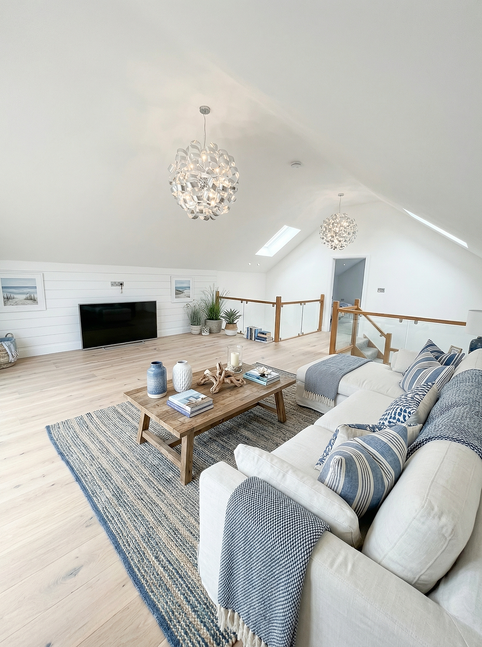 Lounge with Vaulted Ceiling - Coastal Design