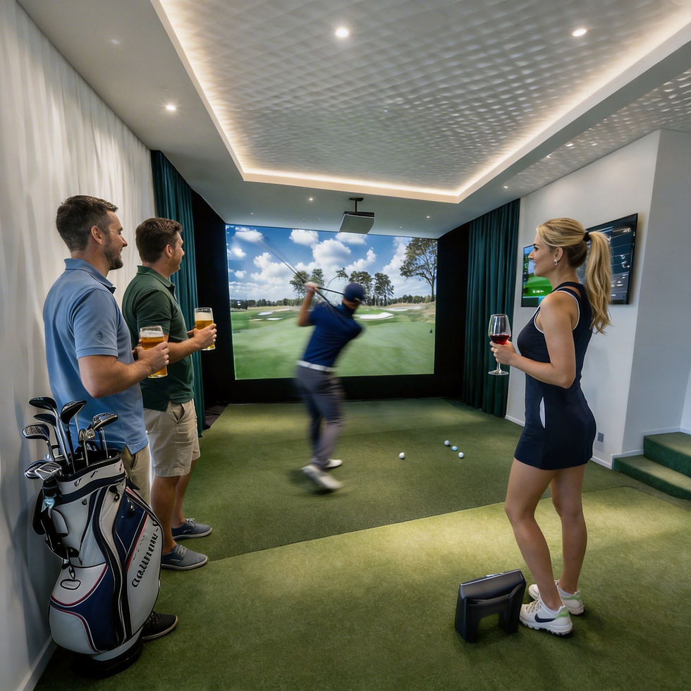 Friends playing on golf simulator