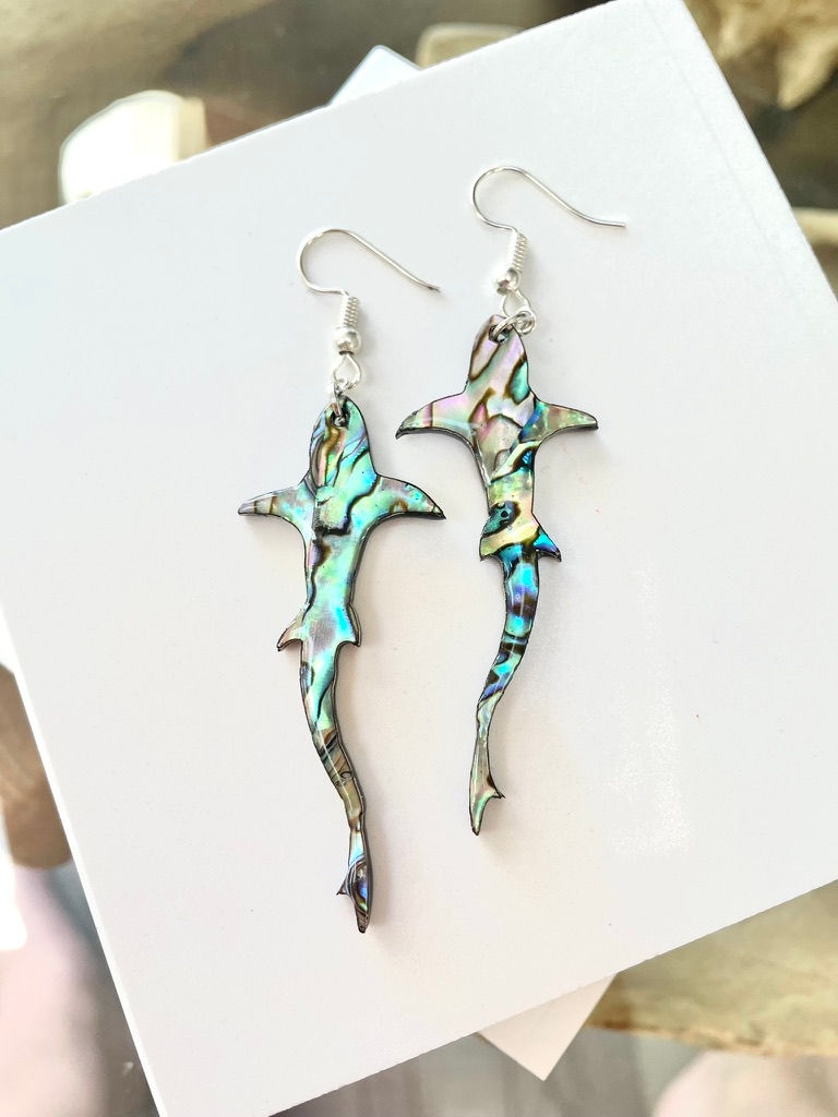 Shark Abalone paua shell drop earrings
