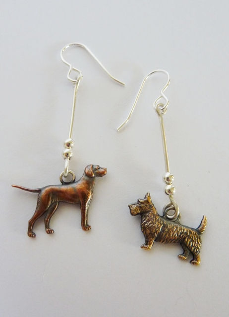 Vintage dog charm and silver earrings