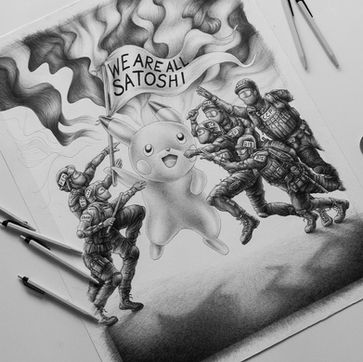 We are all Satoshi - Bitcoin Art - Bitcoinart - Pen drawing - Bitcoin artist- Art Basel Bitcoin - The Great Print