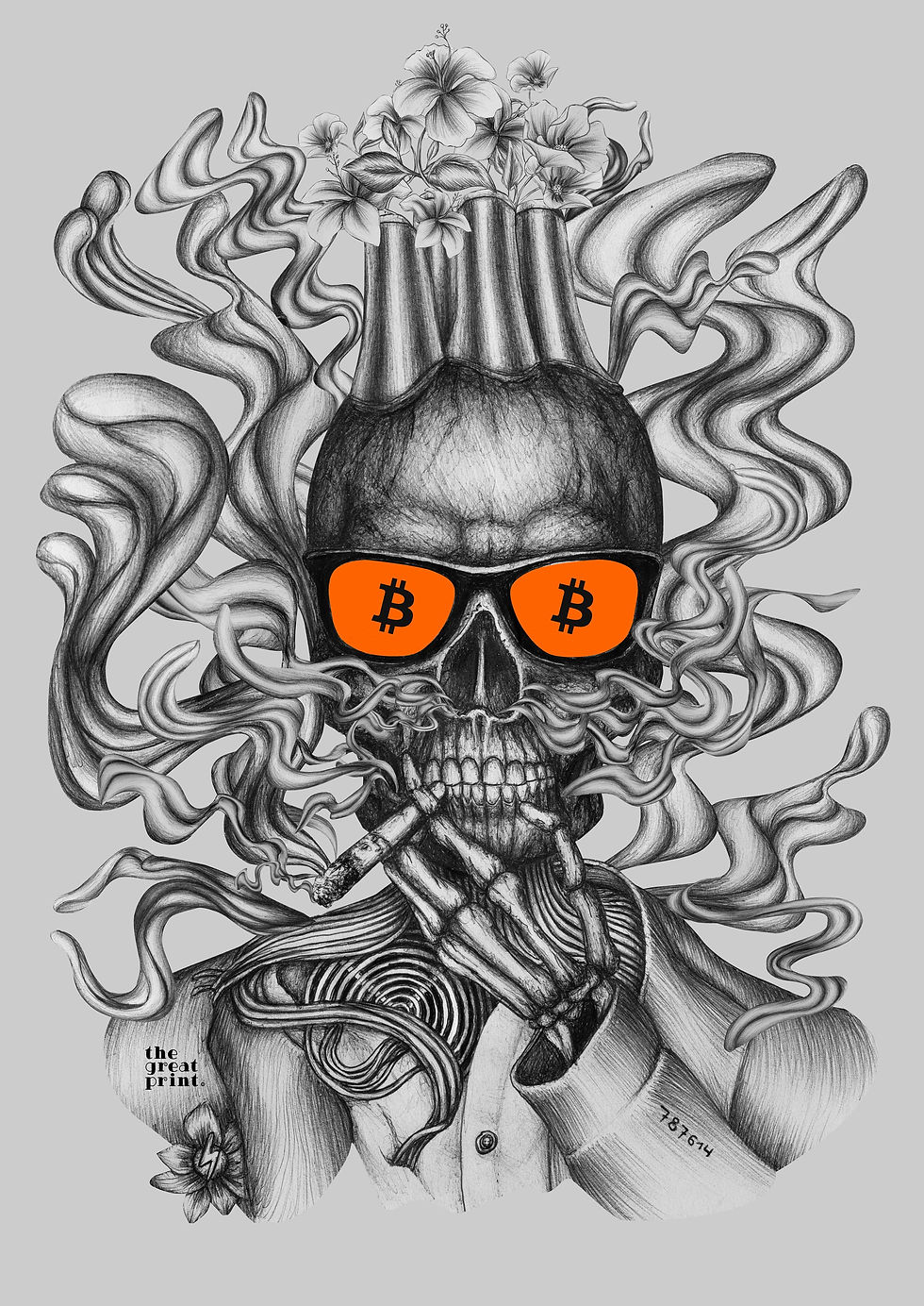 Thumbnail: Skull of Satoshi - Bitcoin Art - Pen Drawing - Framed Artwork - The Great Print - Best Bitcoin Art - Bitcoinart