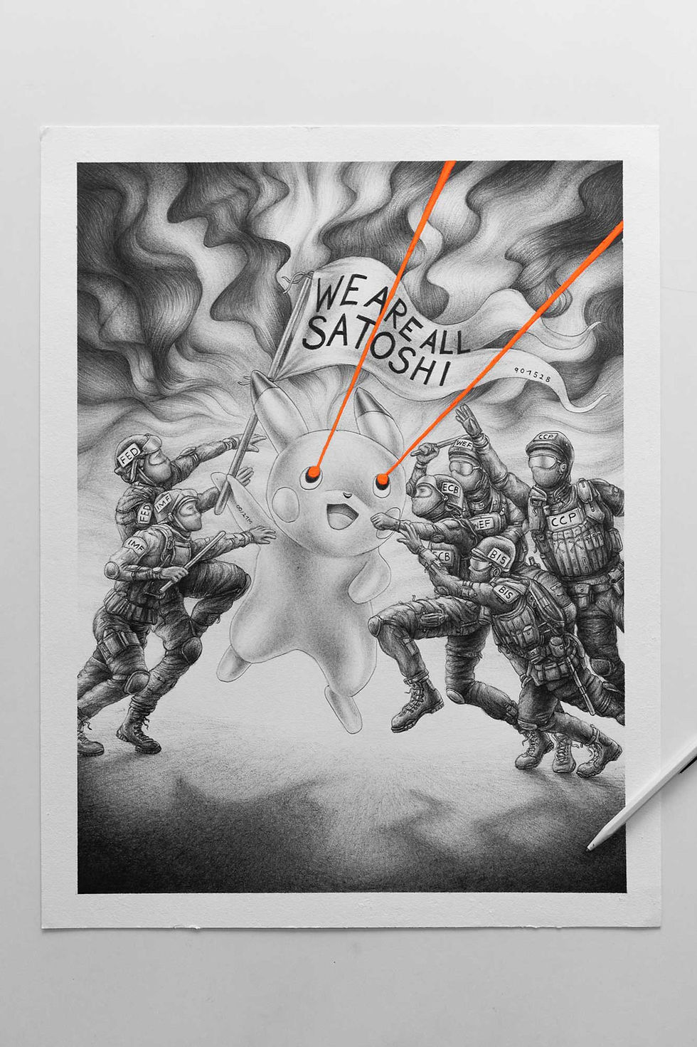 We are all Satoshi - Bitcoin Art - Pen Drawing - Framed Artwork - The Great Print - best Bitcoin Art