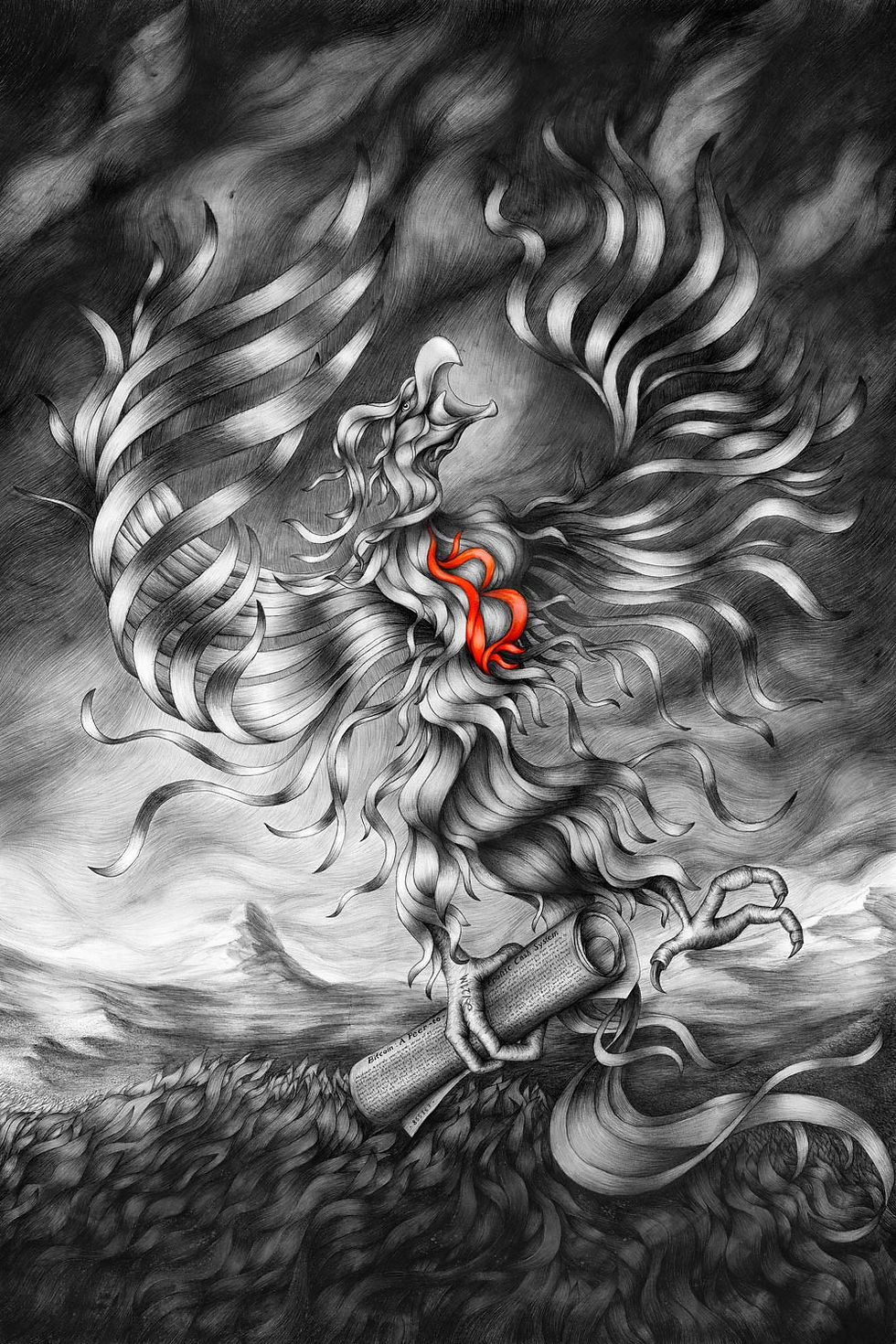 Thumbnail: Bitcoin Phoenix - Bhoenix - Bitcoin Art - Pen Drawing - Framed Artwork - The Great Print Bitcoin Art
