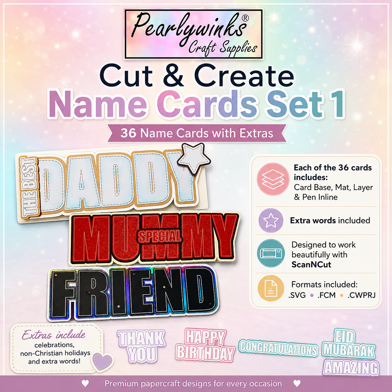 Pearlywinks Cut & Create Name Card Cutting Files