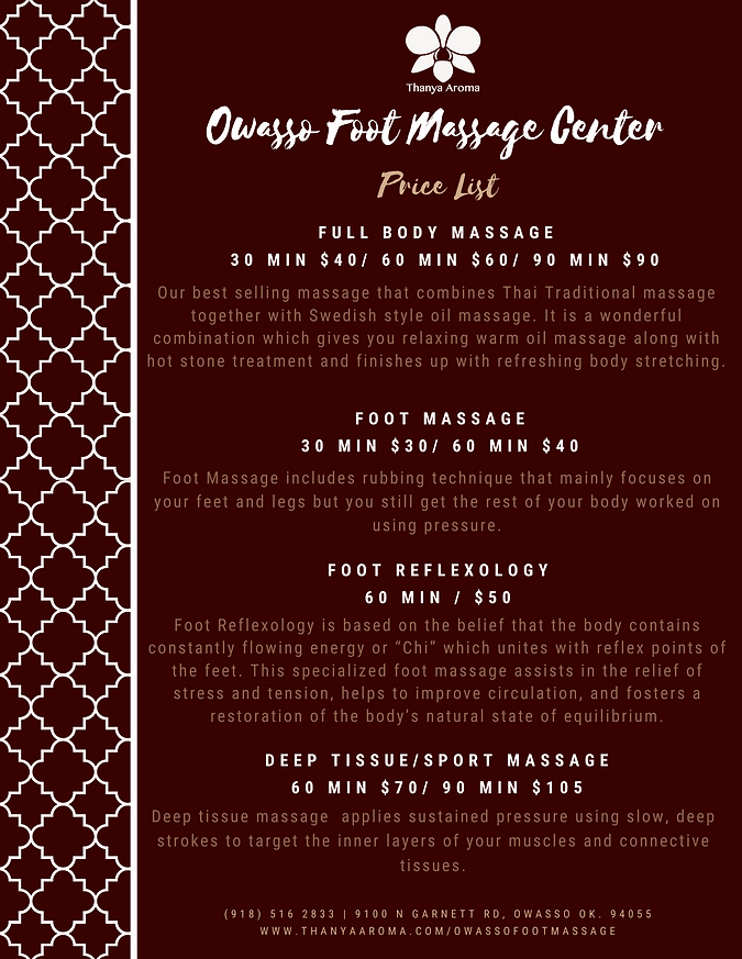 Owasso Foot Massage Center Thanya Aroma