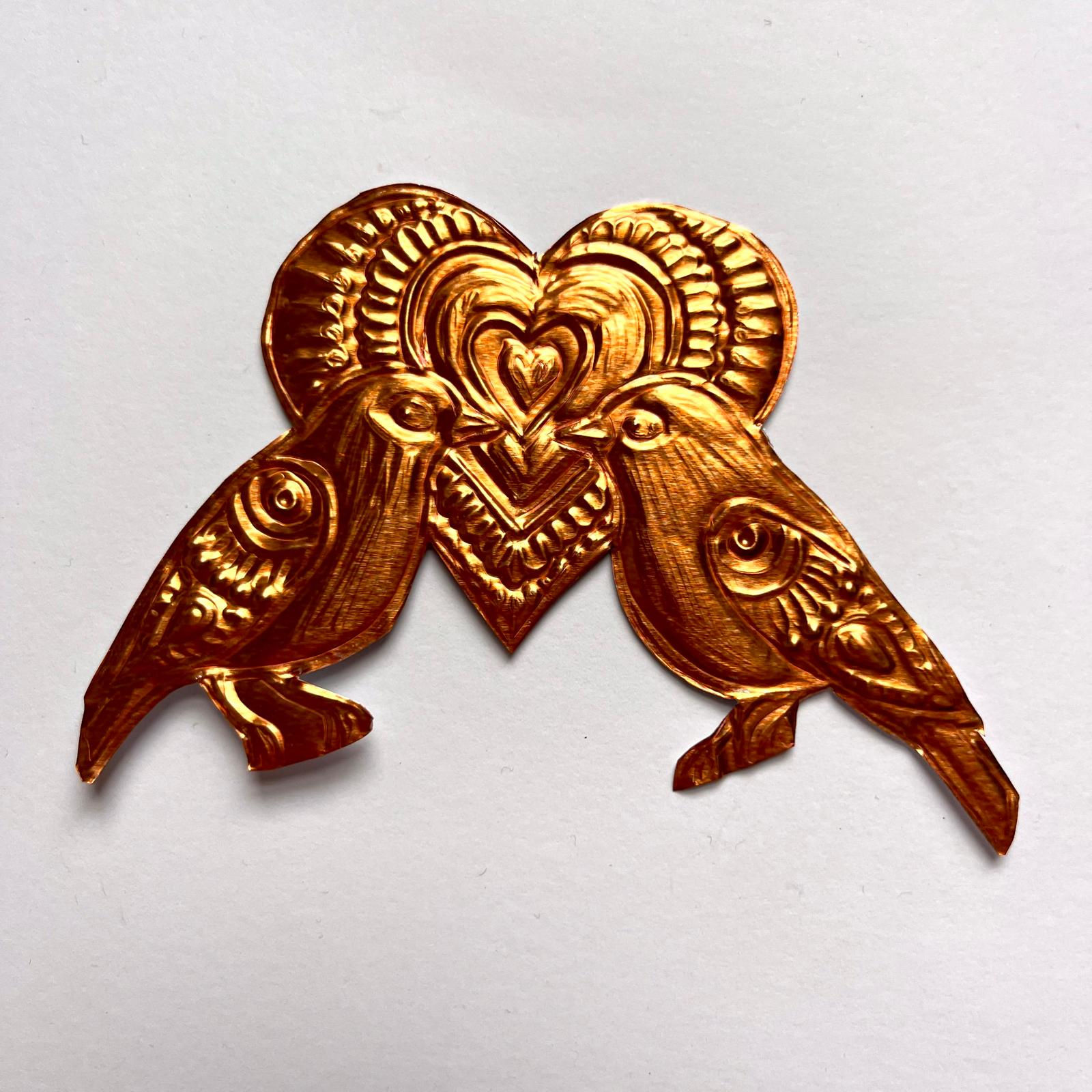 Metal Embossed Love Birds with Heart