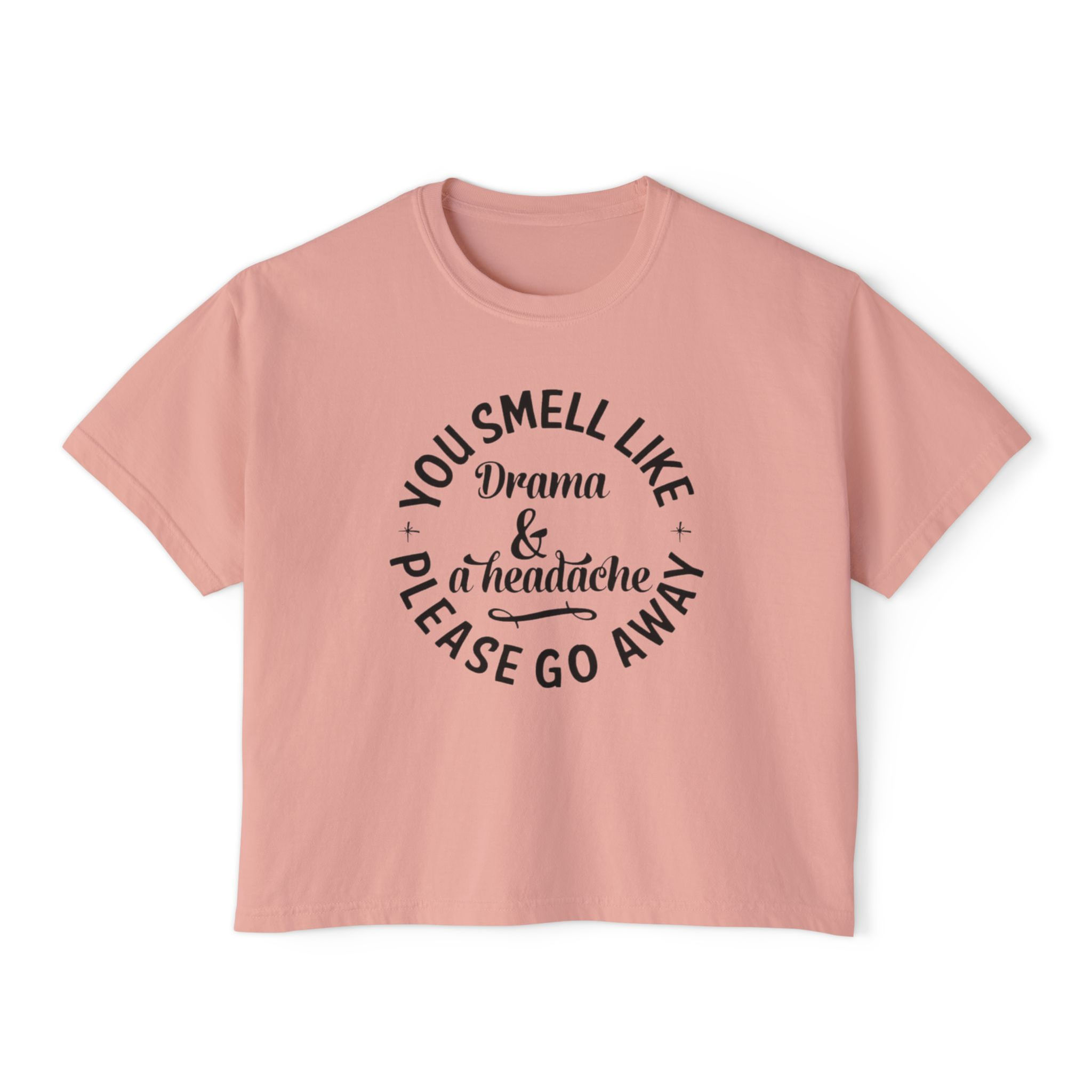Boxy Tee — "You Smell Like Drama & a Headache, Please Go Away" Graphic