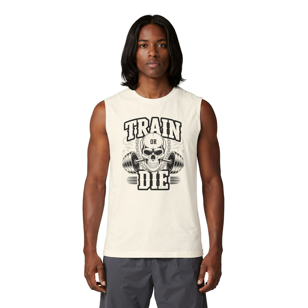 Thumbnail: Train or Die Muscle Tank — Skull & Barbell Gym Tank Top for Weightlifters