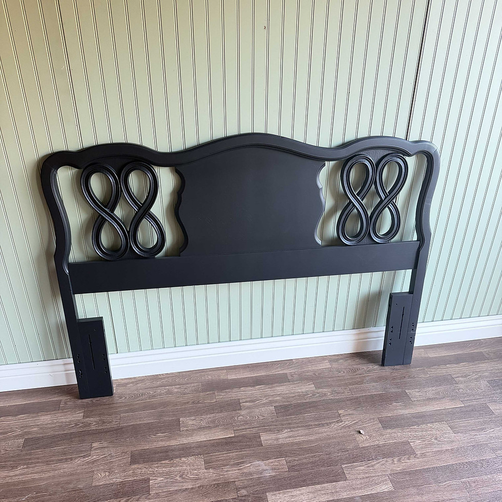 Thumbnail: Black Vintage French Provincial Full Sized Headboard | Restored Furniture
