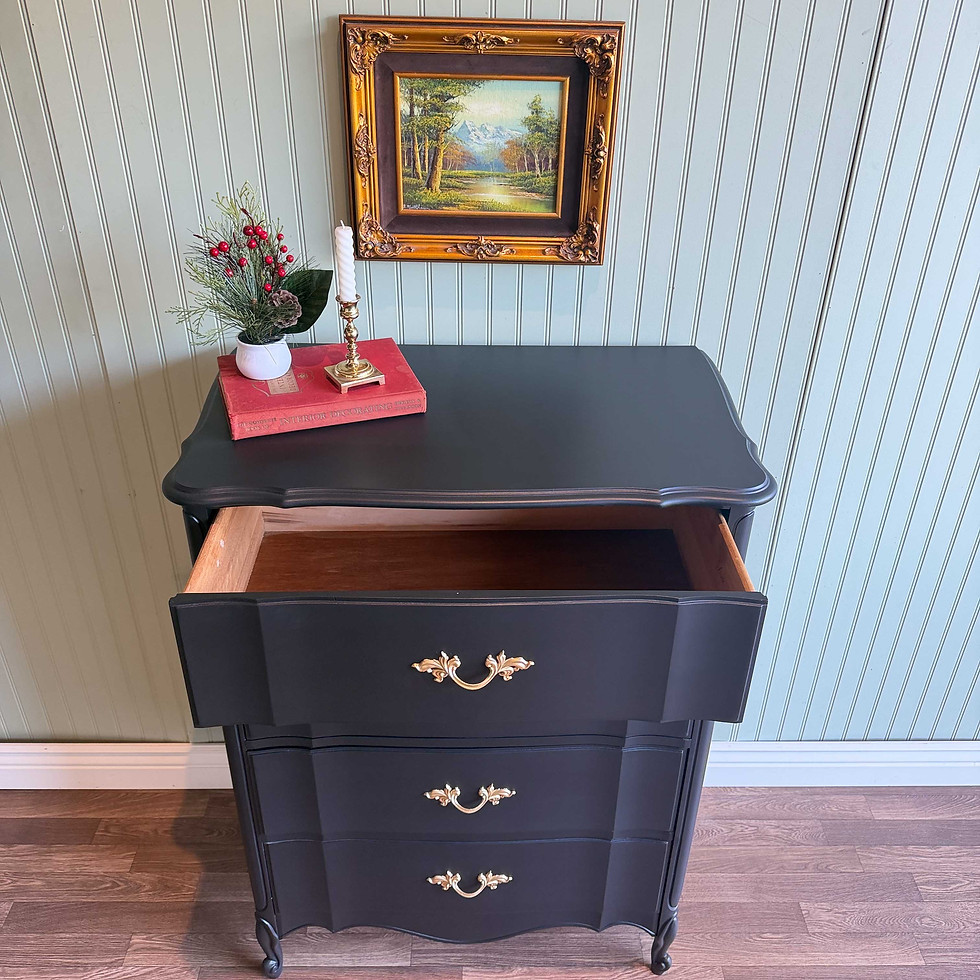 Thumbnail: Black Vintage French Provincial Chest of Drawers | Gold Hardware