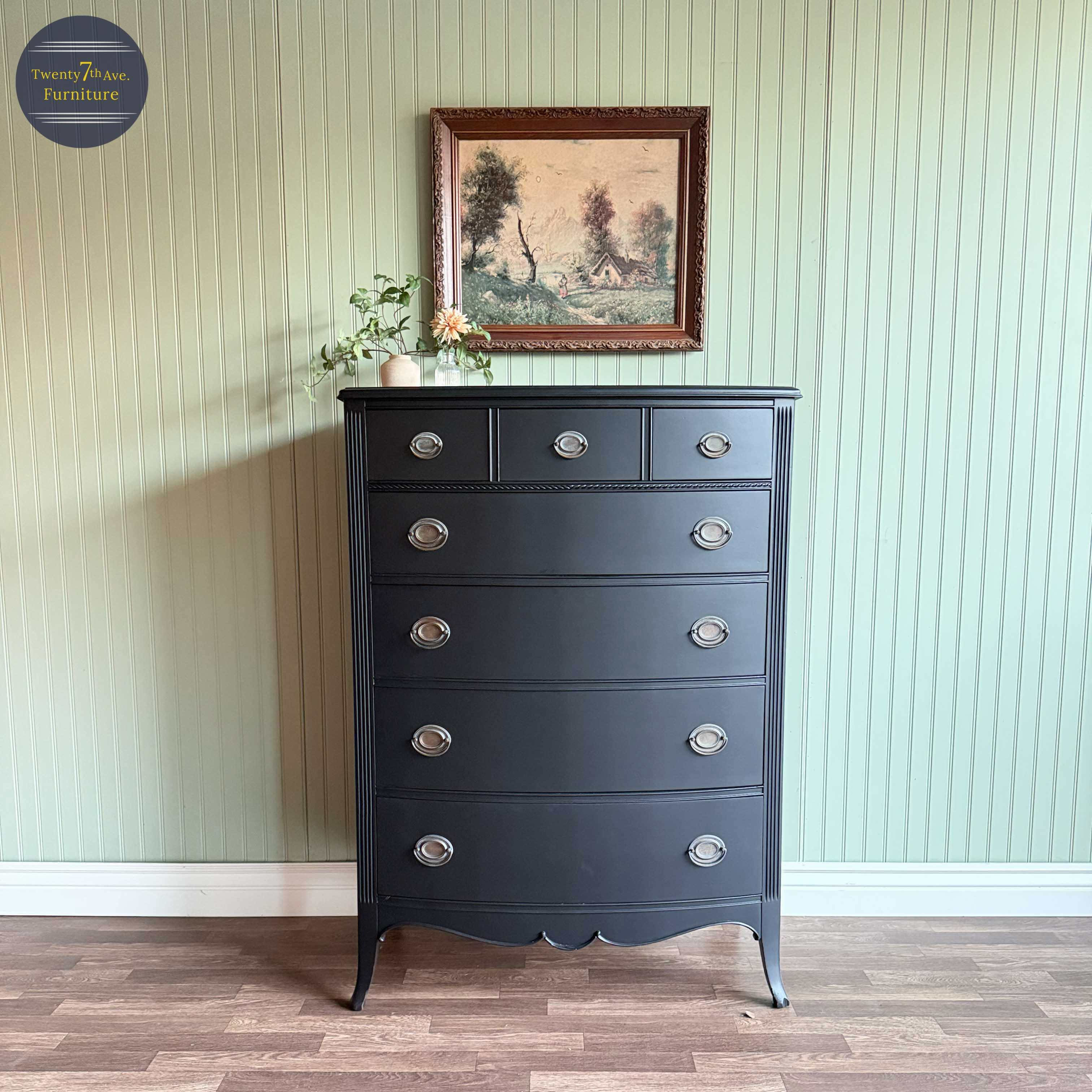 Black Vintage French Country Chest of Drawers | Rustic Hardware | 7 Drawer | Res