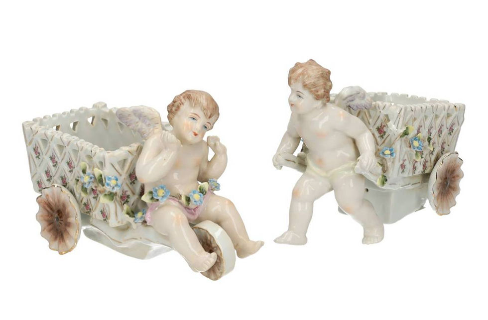 set of two cherups with a cart - classic style - made of porcelain