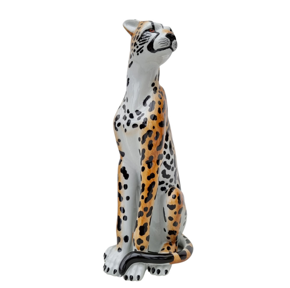 Porcelain Figurine of a Sitting Cheetah – Elegant Wildlife Sculpture - Eclectic style