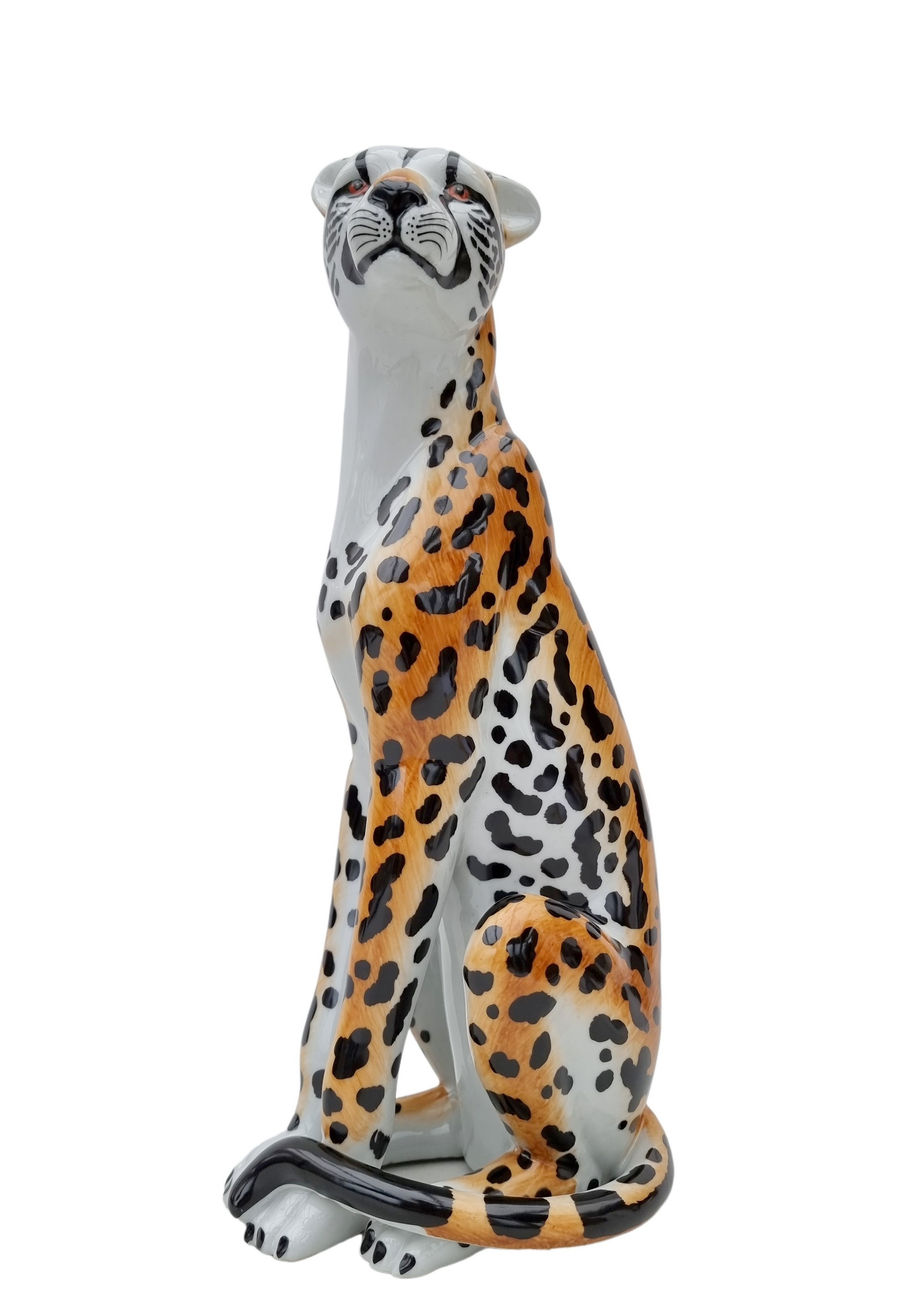 Porcelain Figurine of a Sitting Cheetah – Elegant Wildlife Sculpture - Eclectic style