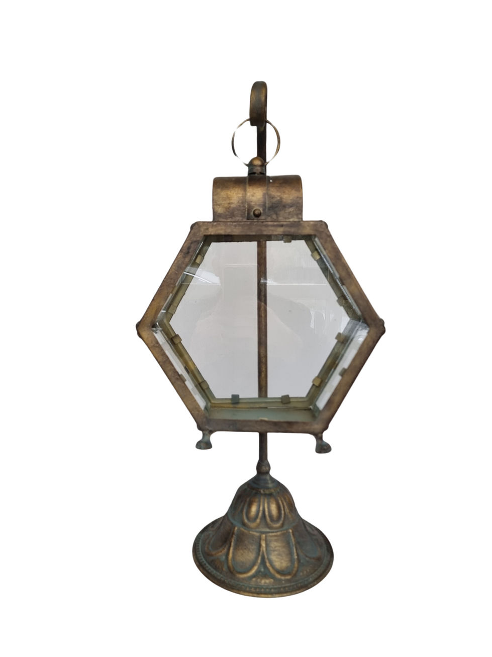 hexagonal glass and metal lantern - rustic style - Christmas