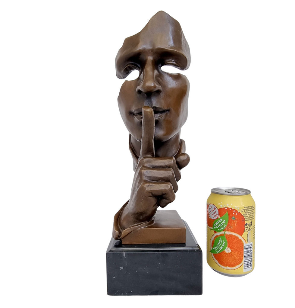 Bronze statue of a man who is asking for silence - Modern style - Christmas