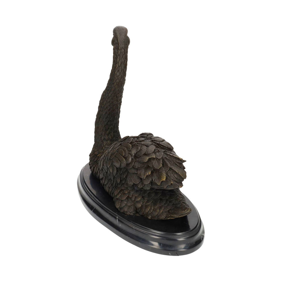 Bronze sculpture of a swan with golden beak - luxurious art - Christmas