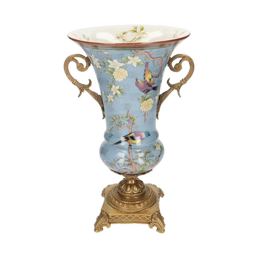 set of two bronze and porcelain vases - art nouveau style - Christmas