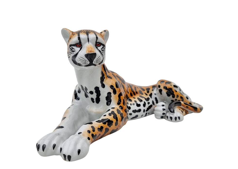 Porcelain Figurine of a Reclining Cheetah – Graceful Wildlife Sculpture - eclectic style