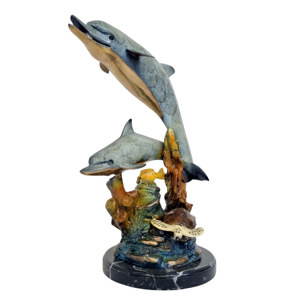 Two dolphins playing bronze statue - Animal inspired art