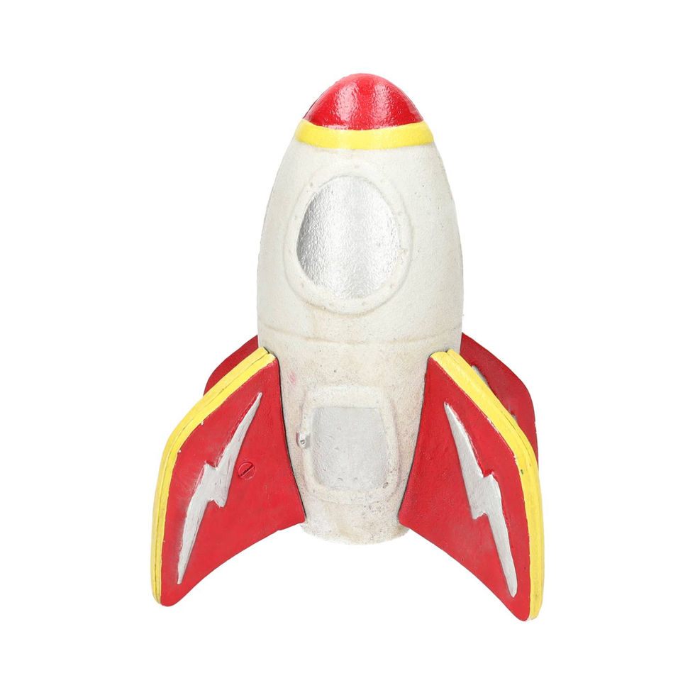 iron rocket statue - piggy bank - vintage look