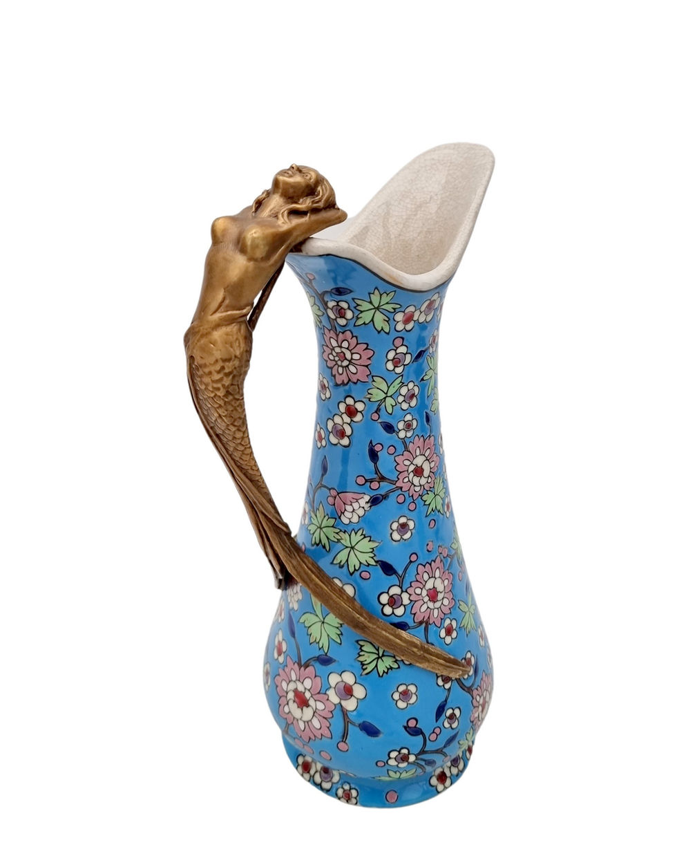 Jug with flowers on it and a handle of a mermaid - jugendstil - art nouveau