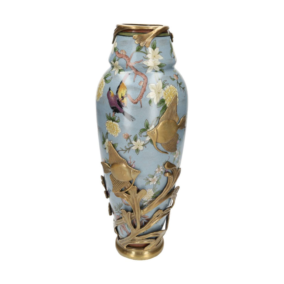 bronze and porcelain vase adornes with fishes - art nouveau style - Christmas