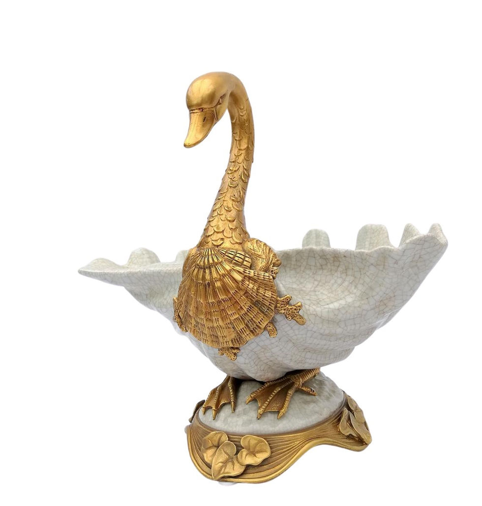 Porcelain and bronze bowl in de shape of a swan - Art nouveau style - Vintage style - Christmas