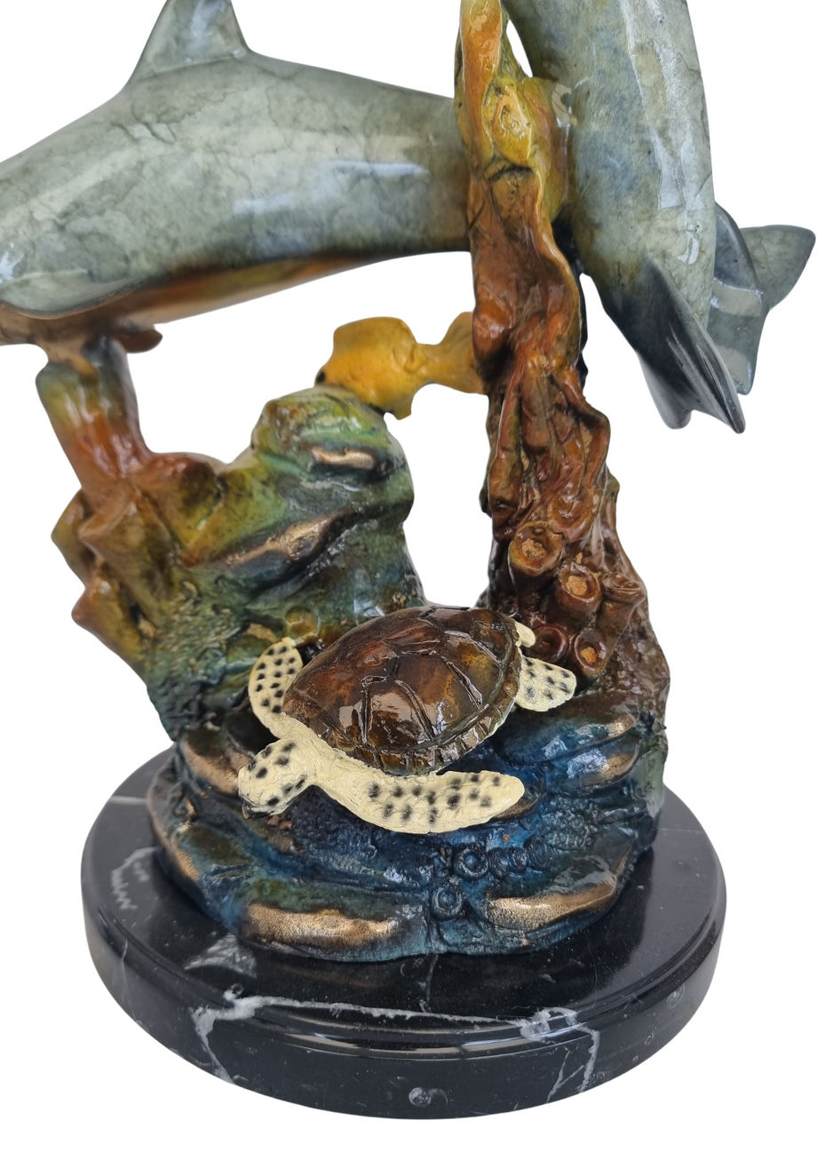 Two dolphins playing bronze statue - Animal inspired art