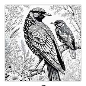 Adult colouring sheet – birds design 3. PDF download from Heilsa Wellbeing.