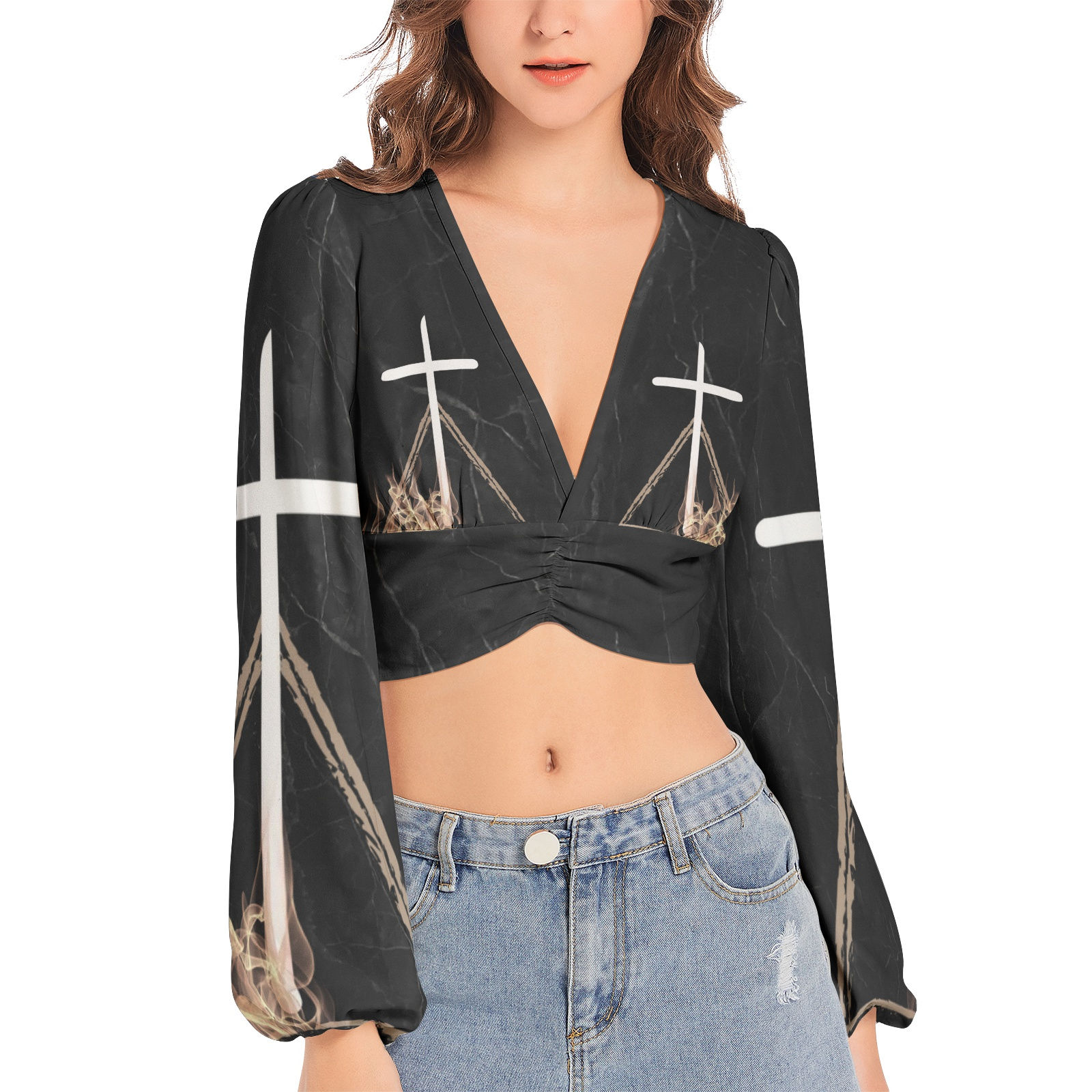 ROCCULT SLEEVED CROP TOP