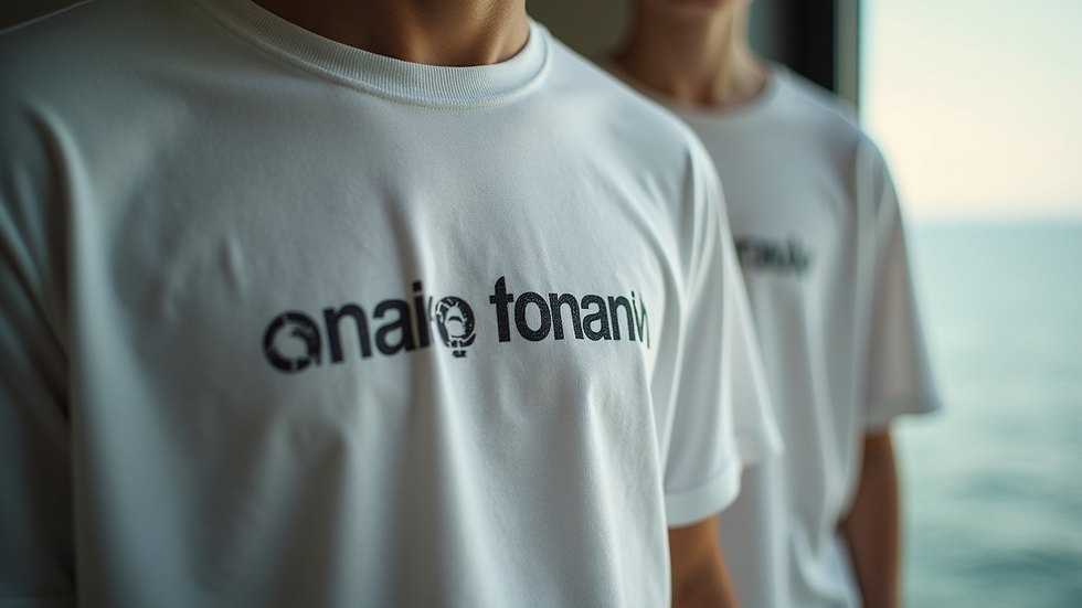 Eye-level view of a minimalist shirt design with bold typography