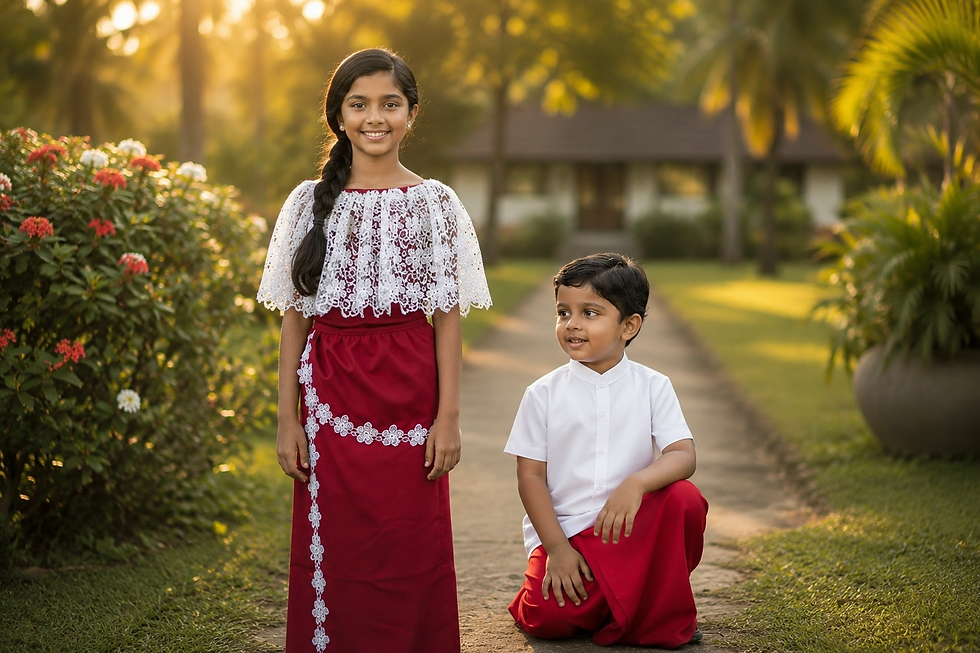 Sri Lankan girls half saree and boys Sarong and shirt