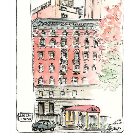 Ink and watercolor urban illustration of 325 Central Park West