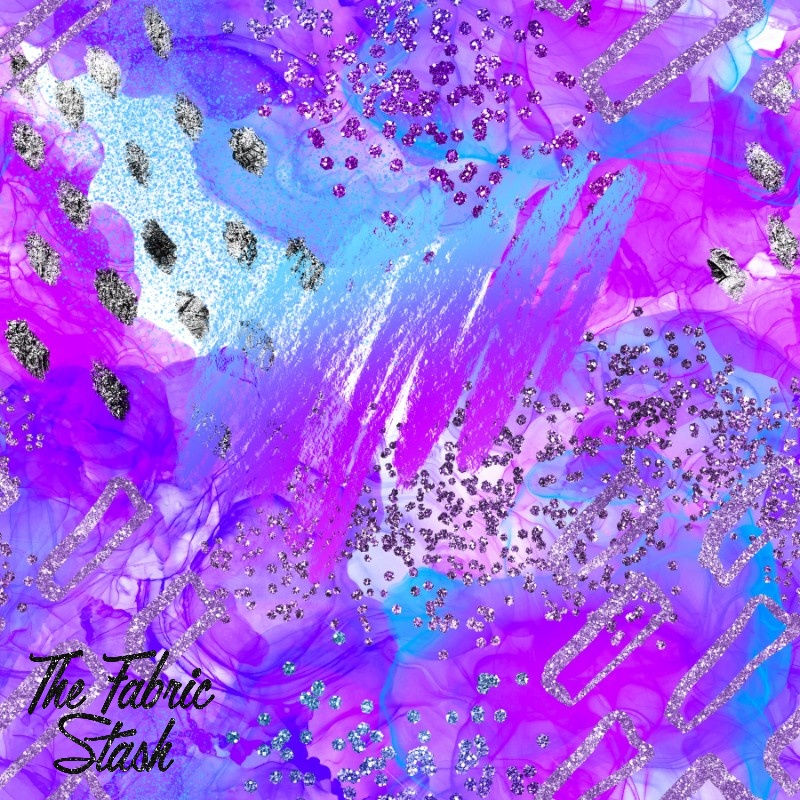 Abstract Purple Blue - Cotton Lycra 220gsm