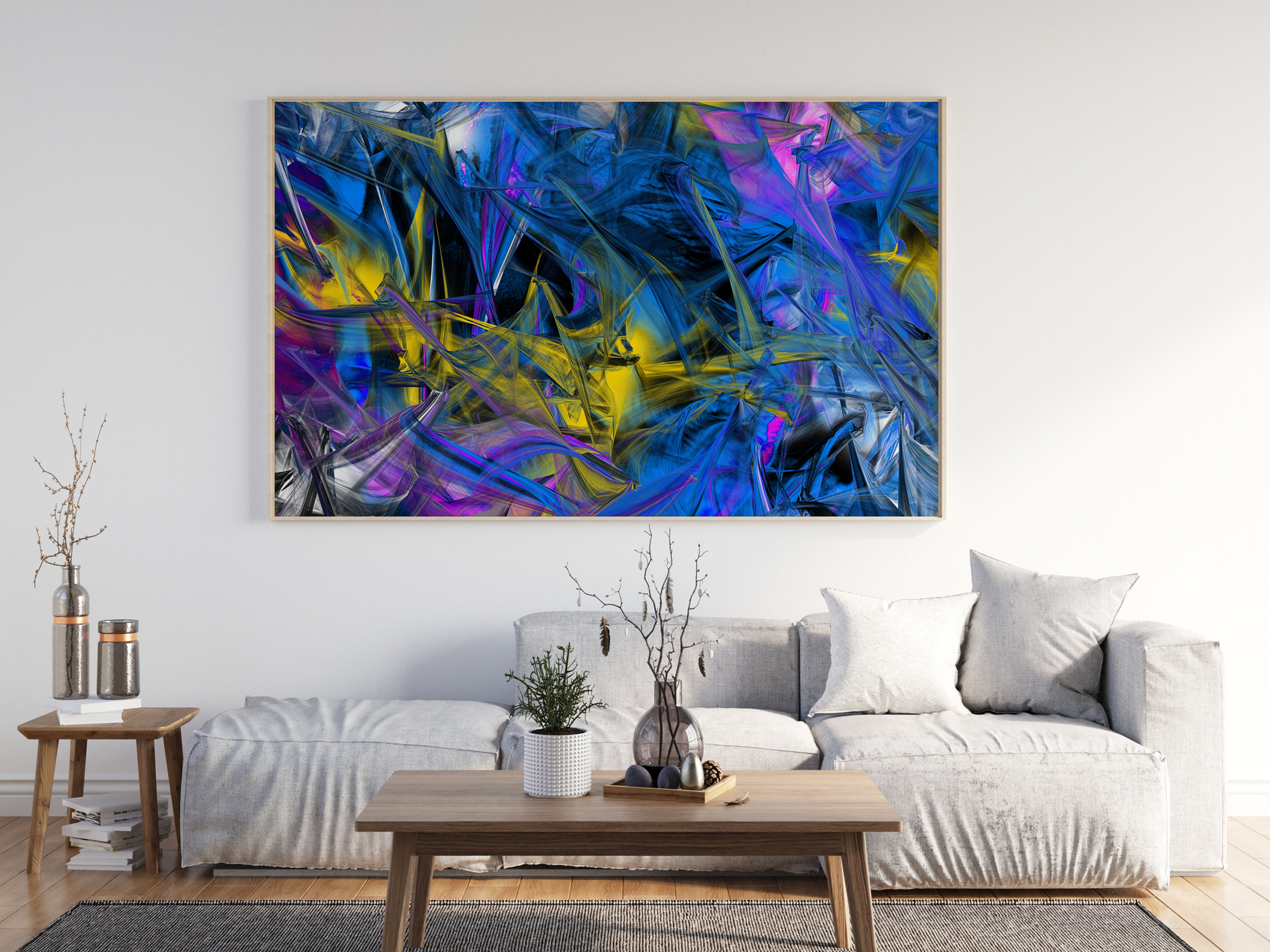 Abstract Blue & Mustard Spikes Art Print