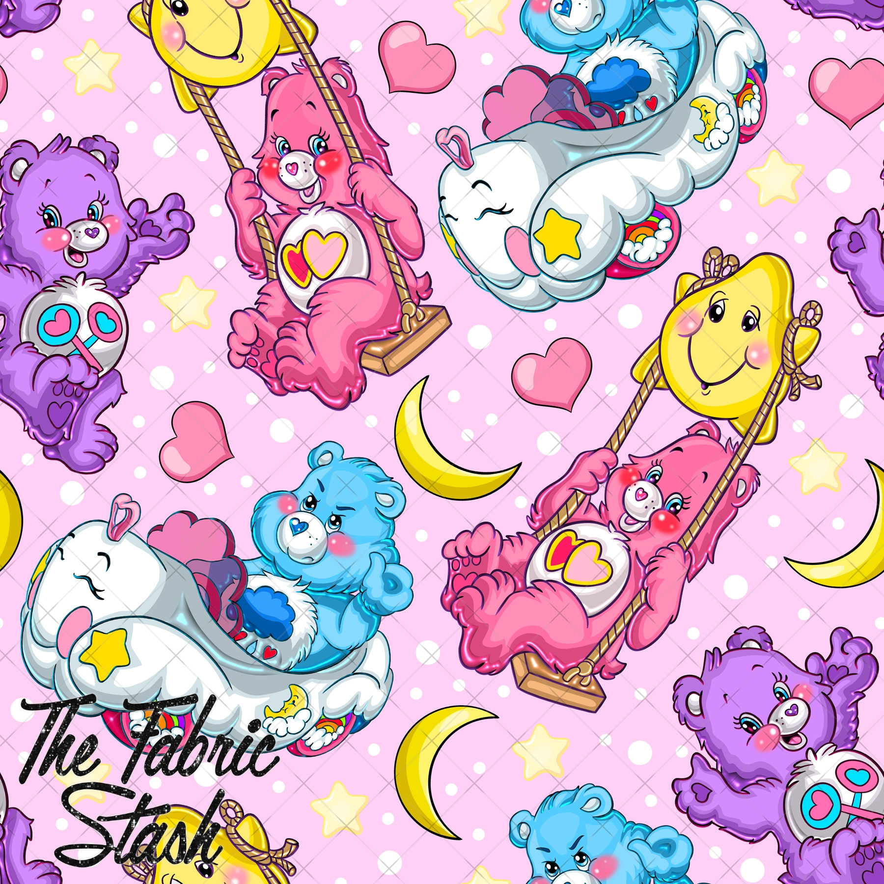 Sky Bears Pink - Cotton Lycra 220gsm