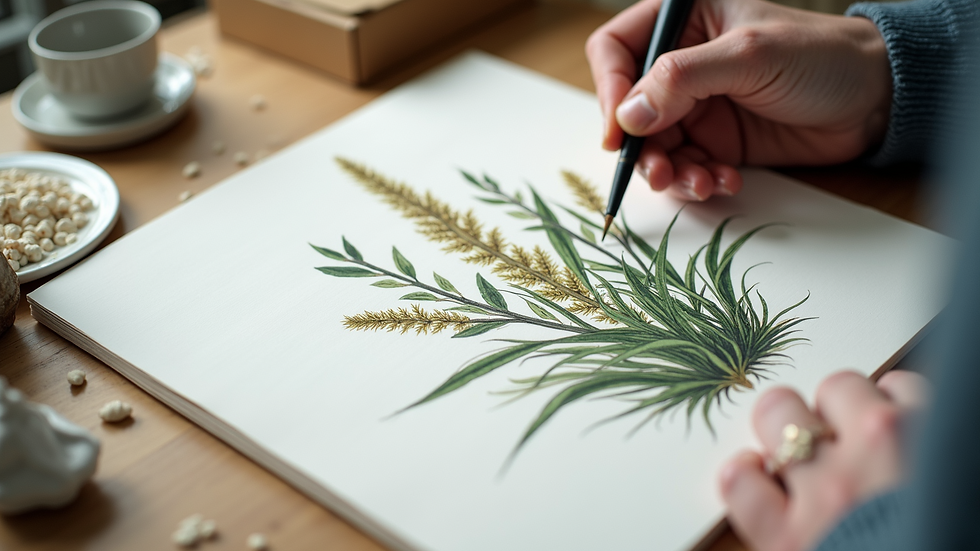 Close-up view of a detailed botanical illustration in progress