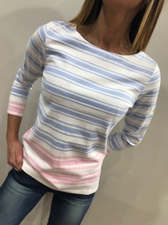 Chandail rayé bleu et rose pastels Joules