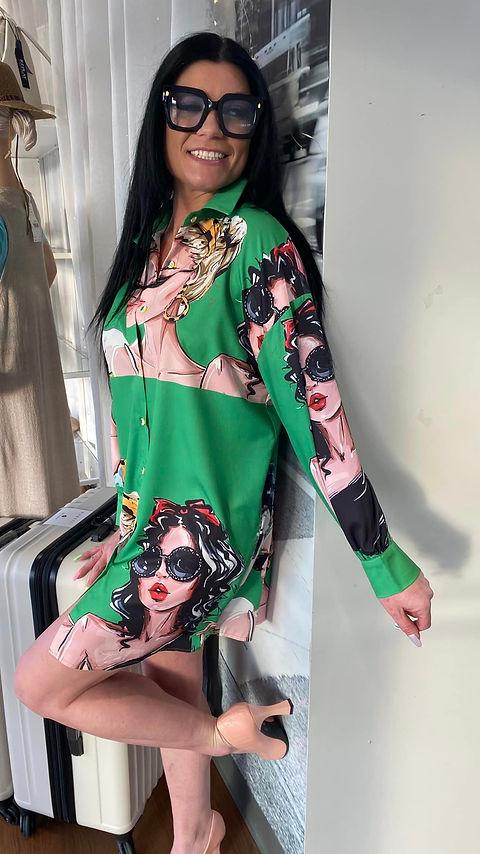 Tunique verte imprime feminin Collection europeenne Boutique Plateforme