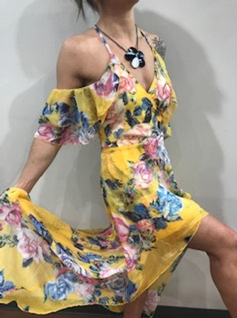 Robe longue jaune fleurie Rose Burg
