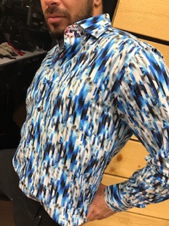 Chemise manches longues à motifs blancs et bleux SLOANE