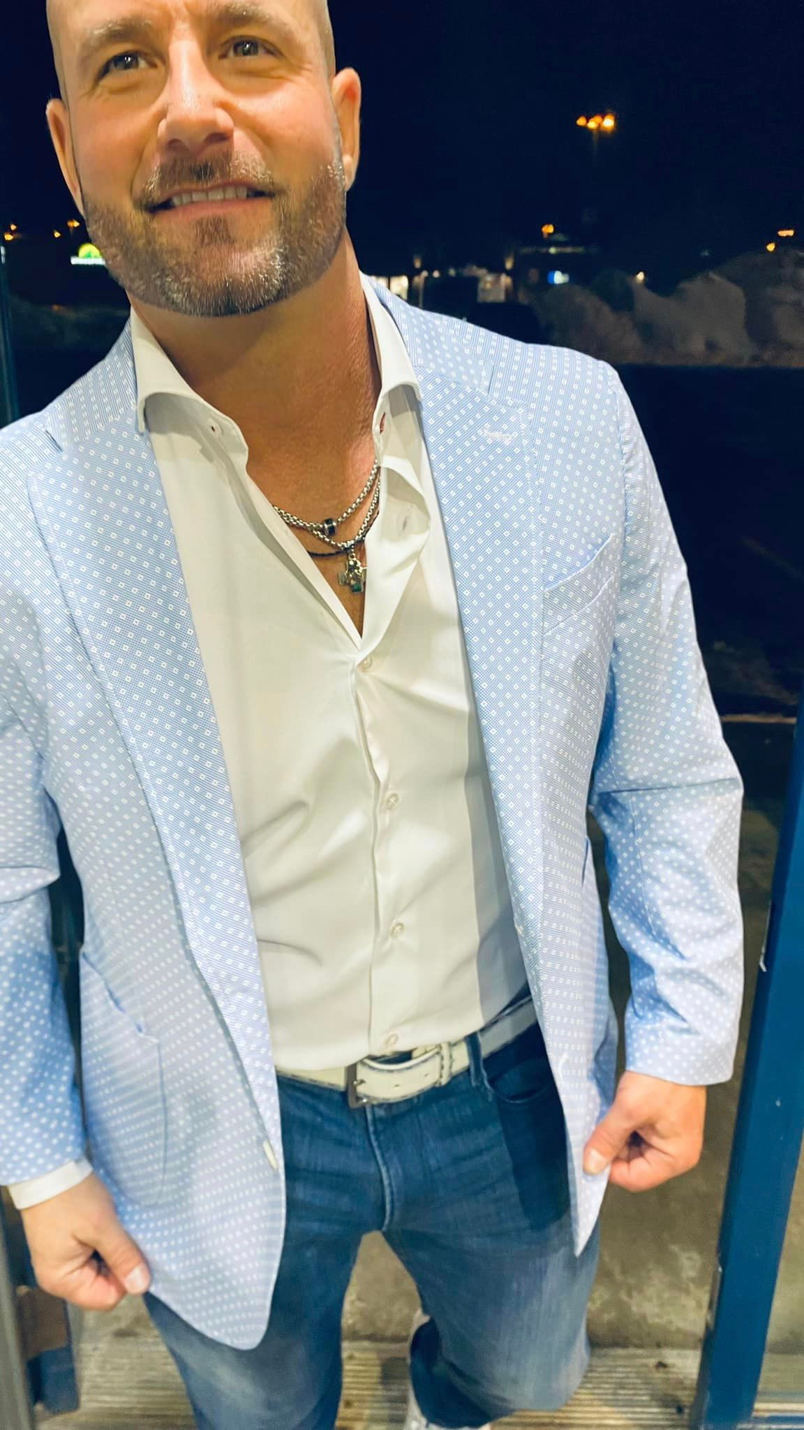 Veston bleu pâle à motif carrés 7 Downie St.