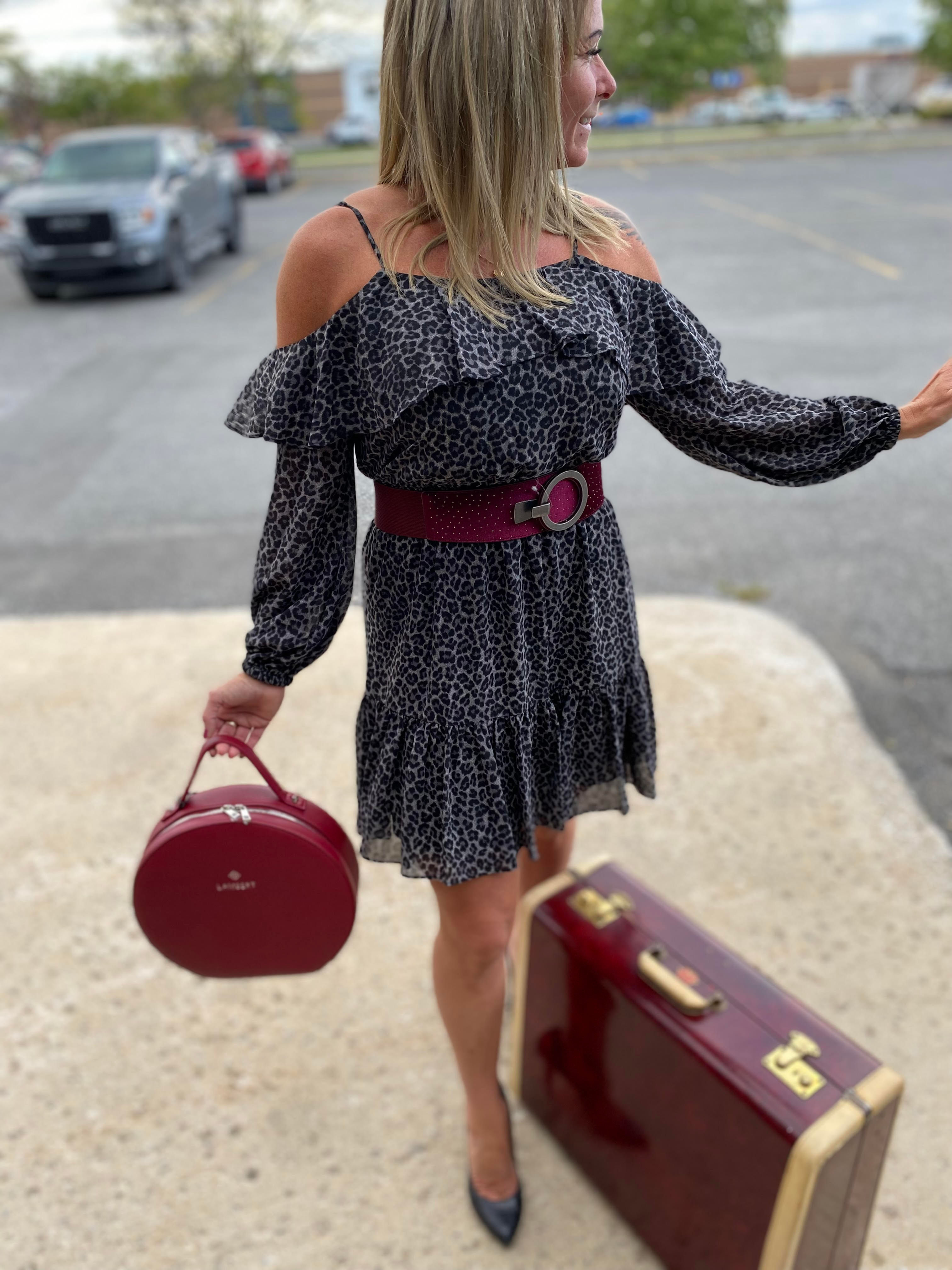 Robe évasée grise léopard Michael Kors, style MF180NX3CX