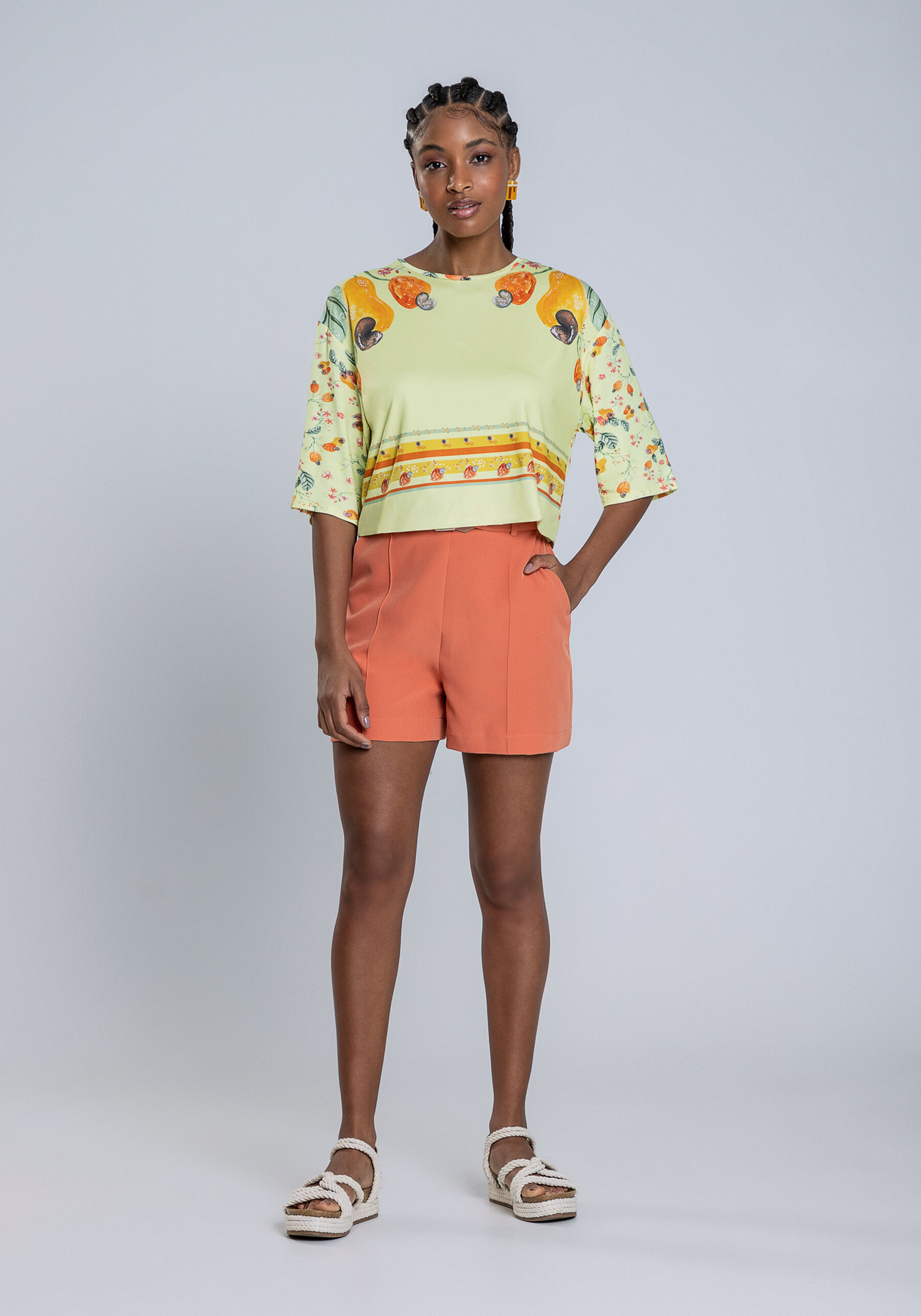 T-shirt jaune à fruits Lez a Lez, style 3542