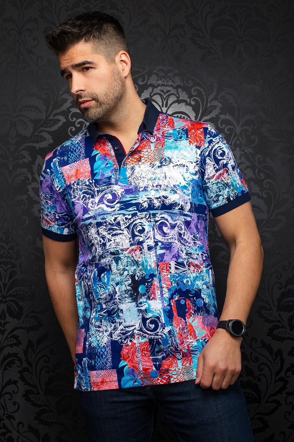 Polo Padilla à motifs violacés Au Noir | Boutique Plateforme