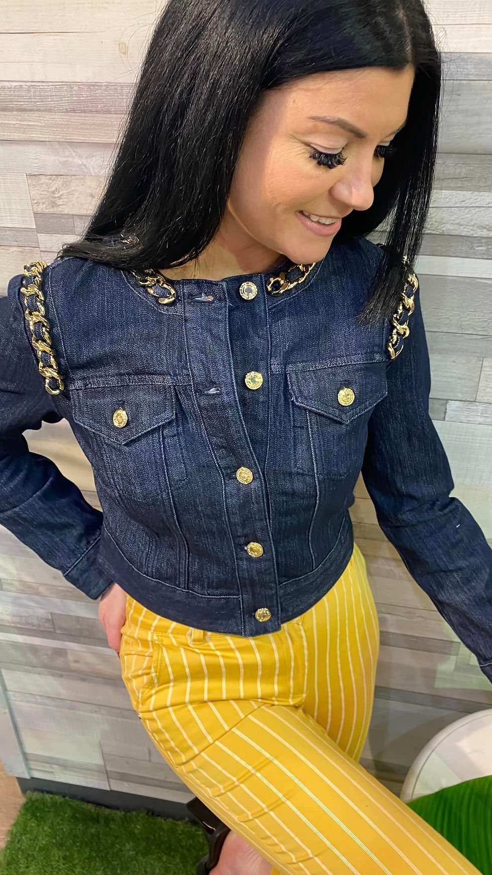 Miniature : Veste en jeans marine à chaînes dorées Michael Kors